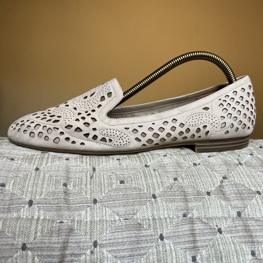 Naturalizer Eve Nude Taupe Leather‎ Slip On Loafer Flat Shoes Dye Cut Women's 10